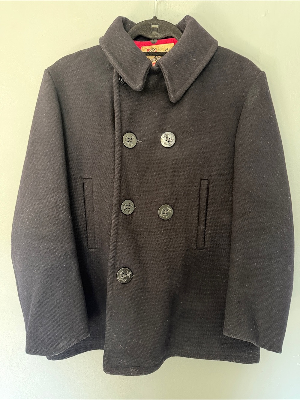 VTG Women’s Monterey Club Sportswear Wool Pea Coat Dark Navy Red Lining Size 16